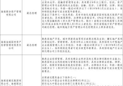 【社招】海南省国资委面向全国公开选聘海南省省属企业高级管理人员